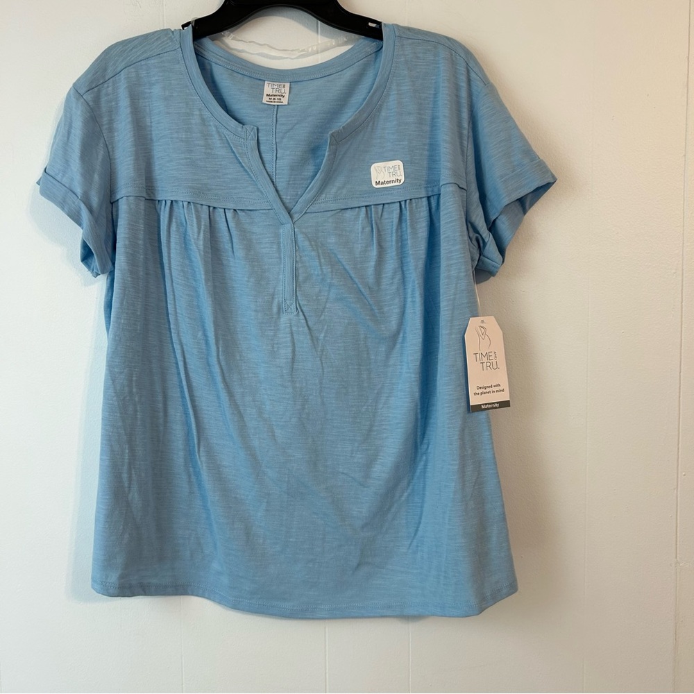 Time and Tru Sky Blue‎ Short Sleeve Top maternity, medium new with tags - Picture 3 of 6